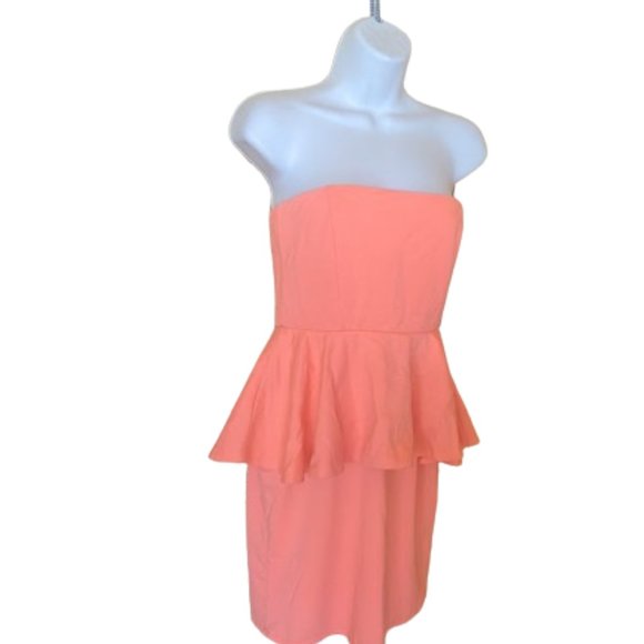 ZARA  Neon Peach Strapless Peplum Dress Size 28 (equivalent to Size 4 US) - Picture 3 of 3